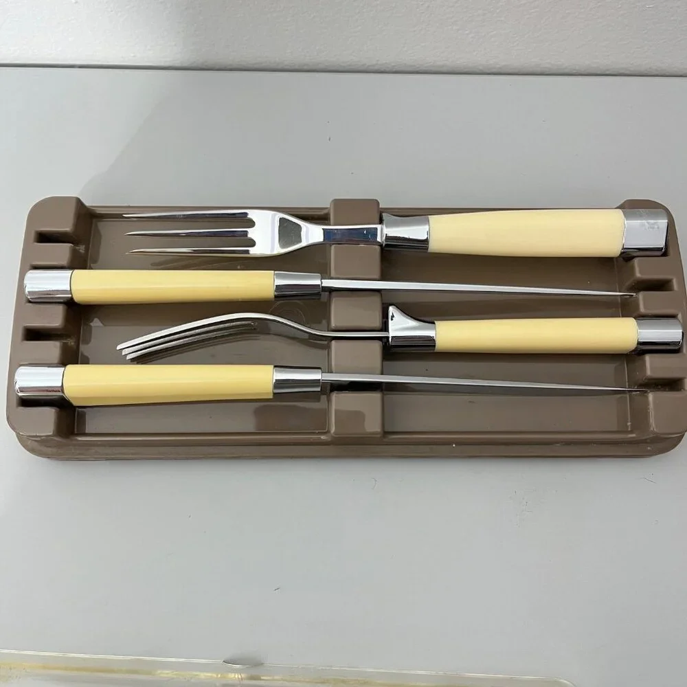 Vintage Carvel Hall Fork & Steak Knife Set By‎ Briddell, retro kitchenware mcm